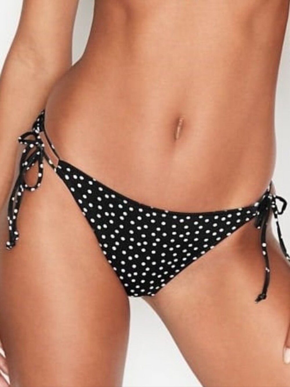 Victoria's Secret Black and White Polka Dot Tie-Side Bikini Bottoms